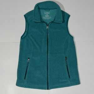 LL Bean Fleece Vest Womens PS Blue Full Zip Mock Neck Zip Pockets Outdoor Travel